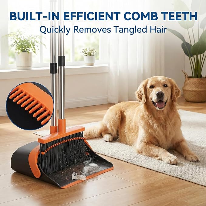 Broom and Dustpan Set for Home, 51.8" Long Handle Standing Dustpan - Image 5