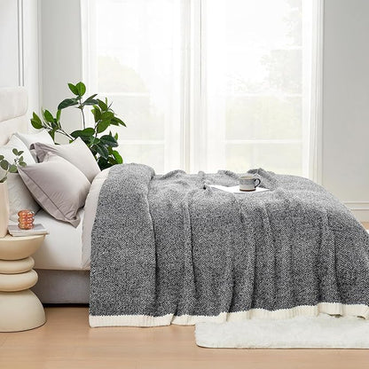 Snuggle Sac Heather Black Throw Blanket for Couch 50x70 inches, Super Soft Warm Blankets Cozy Knit Fuzzy Plush Lightweight Oversized Throws for Sofa, Bed, Camping, Picnic, Black, 50" x 70"