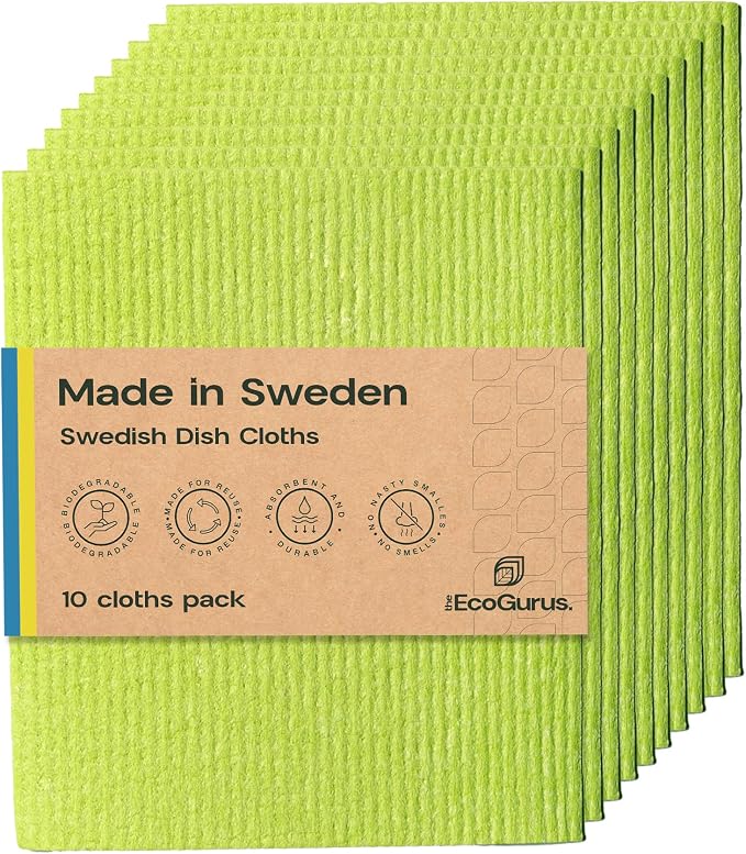 Original Swedish Dishcloth – Made in Sweden, 10 Cloths, Reusable & by TheEcoGurus