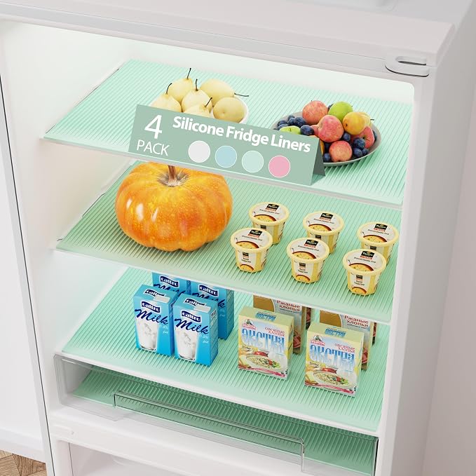 GOYLSER Silicone Refrigerator Shelf Mat, 4 Pack Waterproof Fridge Mat Liners by GOYLSER