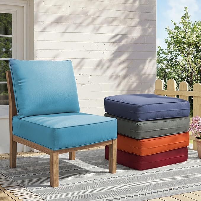 Outdoor Cushion Set for Furniture Patio Furniture, UV Resistant, Water Resistant - 6 Inch Thick Foam Garden Cushions– 24x24 Inch Patio Seat Covers for Chair/Sofa/Couch | Light Blue | 7-Pack |