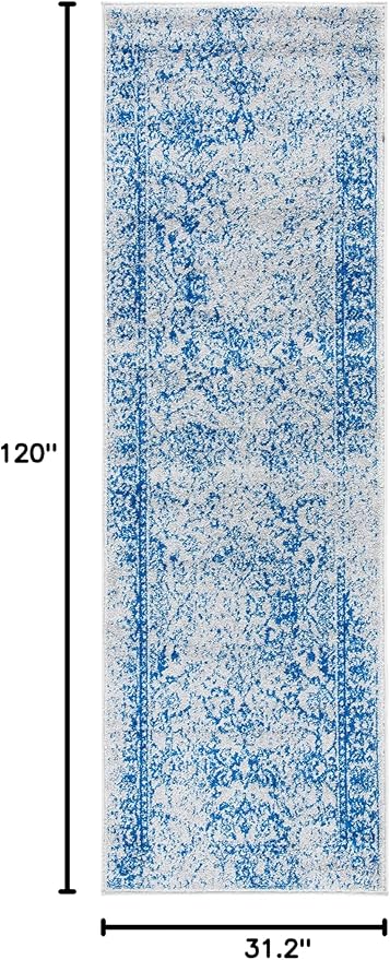 SAFAVIEH Adirondack Collection Runner Rug - 2'6" x 10', Grey & Blue, Distressed Vintage Floral Design, Non-Shedding & Easy to Clean, Ideal for Hallway, Foyer, Entryway, Bedroom (ADR109A)