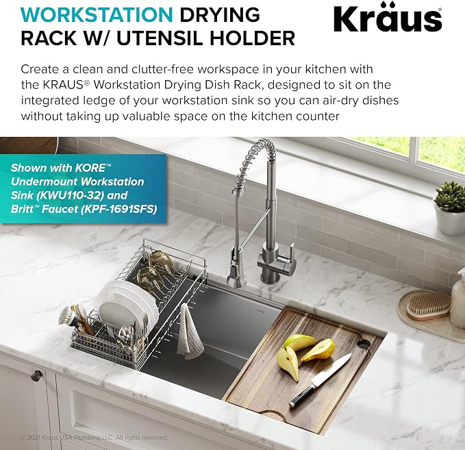 Kraus Workstation Kitchen Sink Dish Drying Rack Drainer and Utensil Holder - Image 2