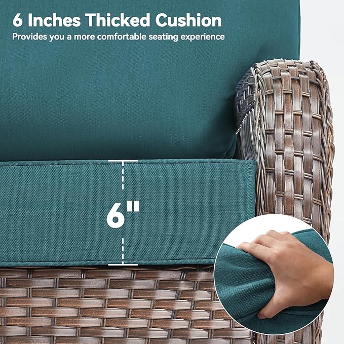 Luxury 6" Outdoor Cushions for Patio Furniture, 24x24x6" Thick Seat Cushion Set of 2, Fade Resistant Couch Chair Replacement Cushions High Density Deep Wicker Chair Cushion w/ Removable Cover, Green