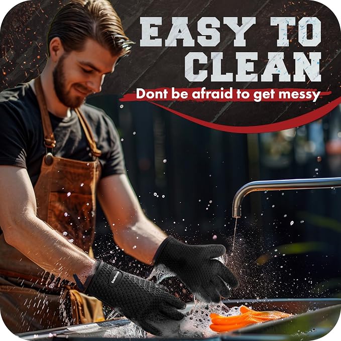 KITCHEN PERFECTION XL Silicone Smoker Oven Gloves-Extreme Heat Resistant BBQ - Image 7