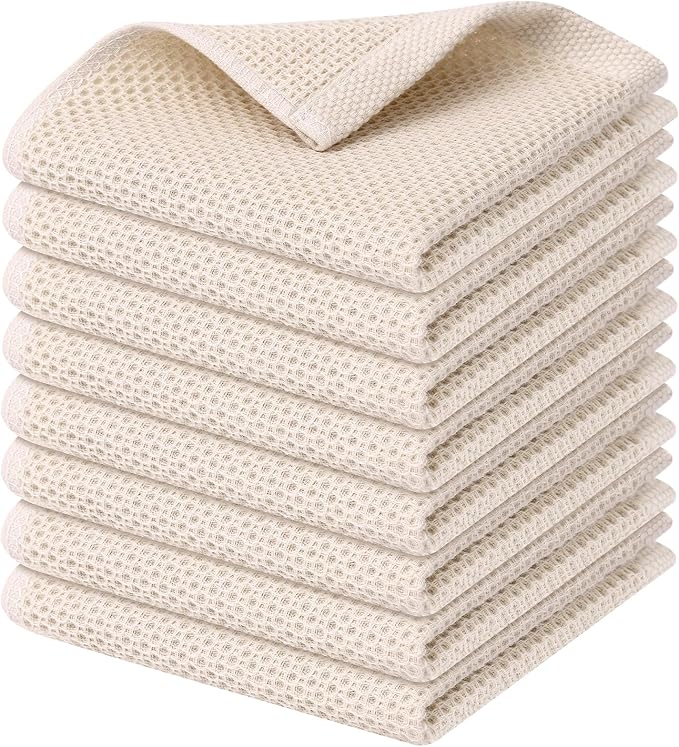 Kitinjoy 100% Cotton Kitchen Dish Cloths 8 Pack, Waffle Weave Ultra Soft by Kitinjoy