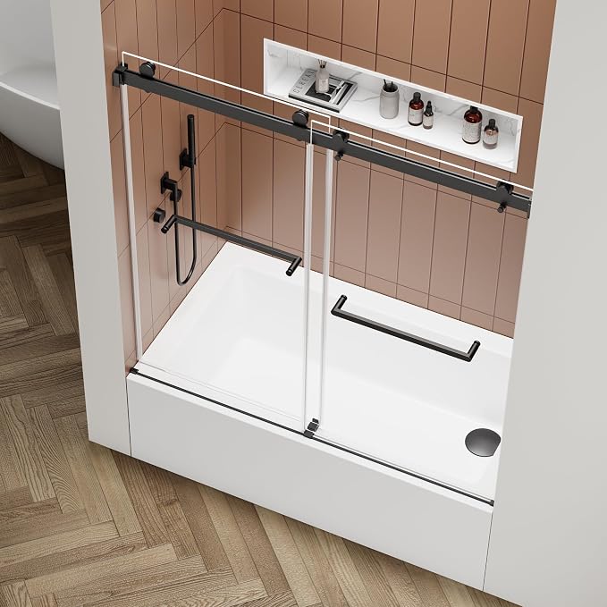 56-60" W x 60" H Double Sliding Bathtub Shower Door, 5/16" Tempered Glass - Image 9