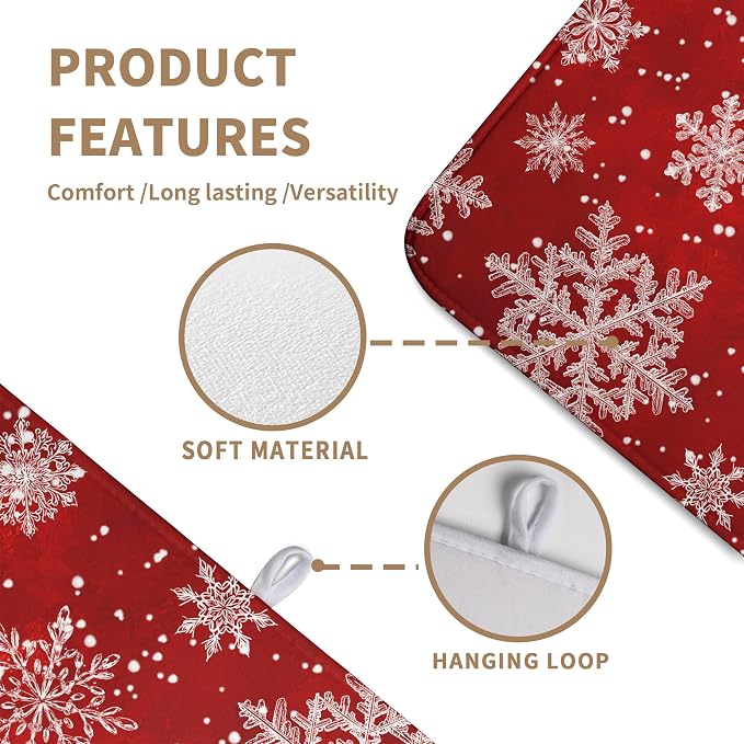 Christmas Dish Drying Mat for Kitchen Counter 18x24 Inch Red Snowflake Xmas - Image 3