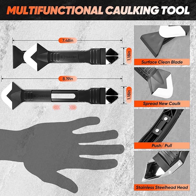 Saker Silicone Caulking Tools-3 in 1 Sealant Finishing Tool Grout Remove Scraper - Image 4
