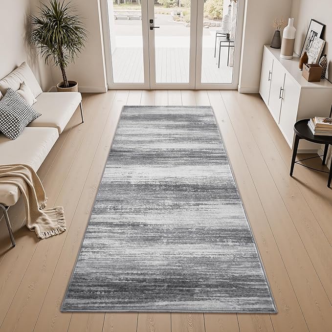 PADOOR Modern Abstract Runner Rug - 2x10 Washable Hallway Rugs, Ultra Soft Non-Slip Low Pile Floor Rugs for Hallway Entryway Kitchen Bedroom Bedside Laundry Room Black