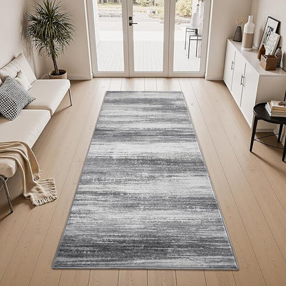 PADOOR Modern Abstract Runner Rug - 2x10 Washable Hallway Rugs, Ultra Soft Non-Slip Low Pile Floor Rugs for Hallway Entryway Kitchen Bedroom Bedside Laundry Room Black