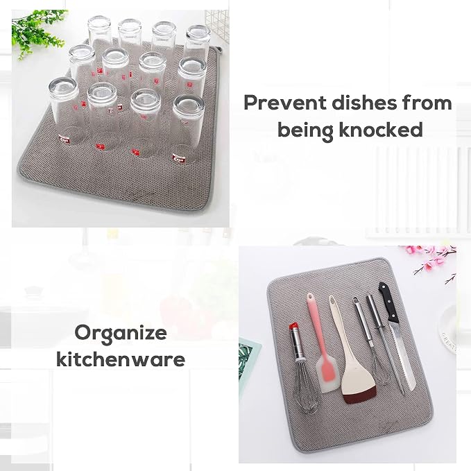 2 Pack Microfiber Dish Drying Mat, Absorbent Dish Drainer Kitchen Counter - Image 4