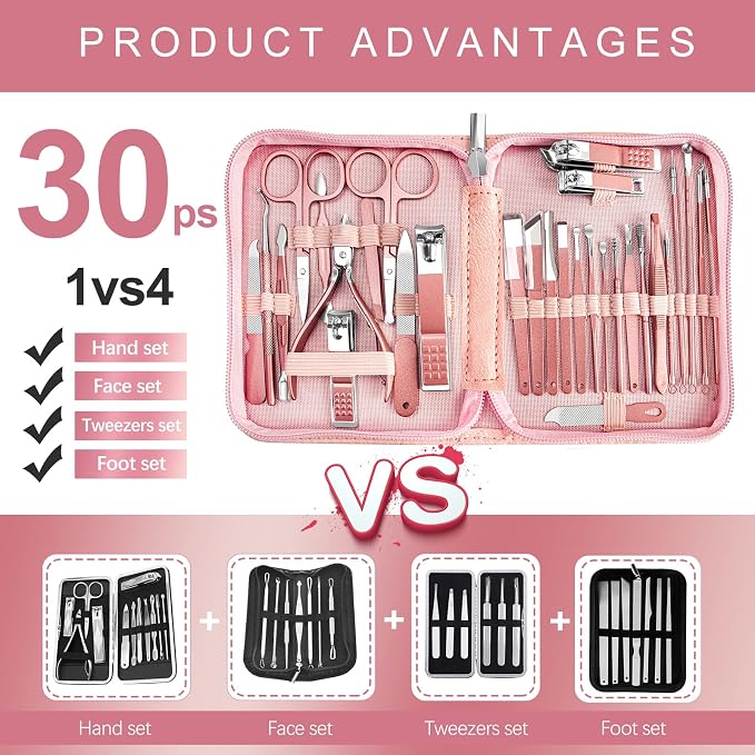 Manicure Set 30 in 1 Nail Clipper set, fingernail & toenail clippers, Manicure - Image 2