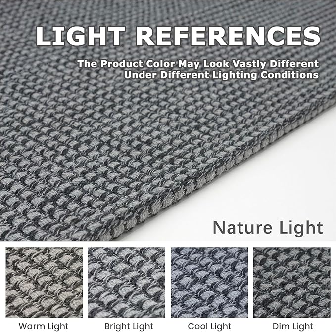 KOZYFLY Rugs for Entryway 3x5 ft Washable Area Rug Non Slip Rubber Backed Entry Rug Woven Indoor Door Mat Cotton Kitchen Rugs Floor Carpet for Entryway, Foyer, Backdoor, Grey/Dark Grey