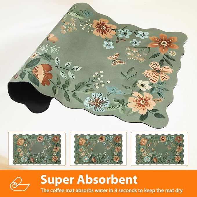 Scalloped Bohemian Boho Floral Flower Coffee Bar Mat Dish Drying Mats - Image 3