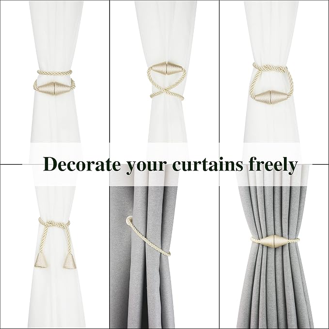 2 Pack Magnetic Curtain Tiebacks Rope Modern Handmade Curtain Tie Backs - Image 5