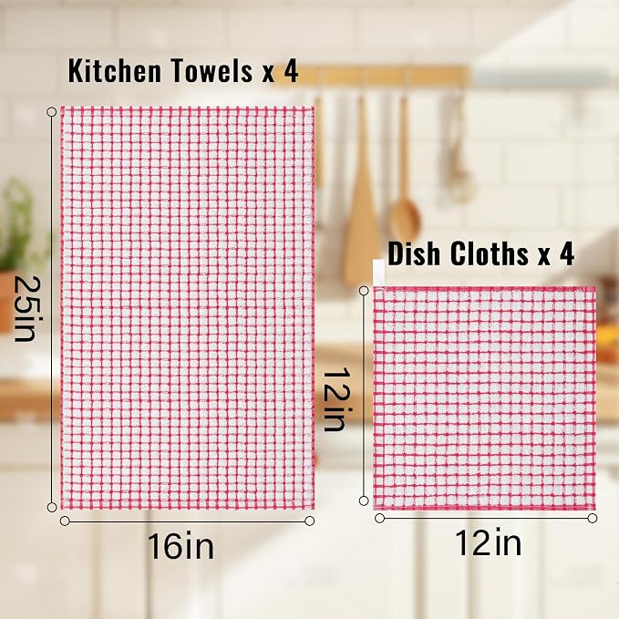 Homaxy Kitchen Towels and Dishcloths Set, 16 x 25 and 12 x 12 Inches, Super - Image 3