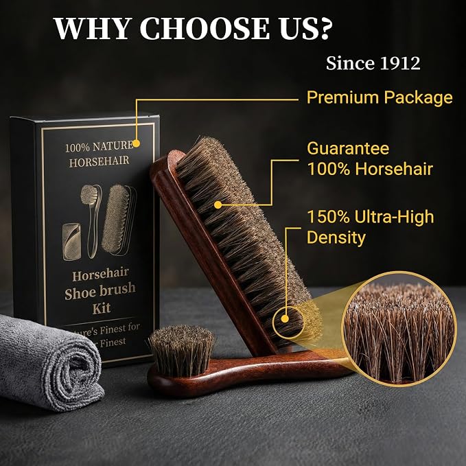 3PCS 100% Horse Hair Shoe Brush Set - Image 2