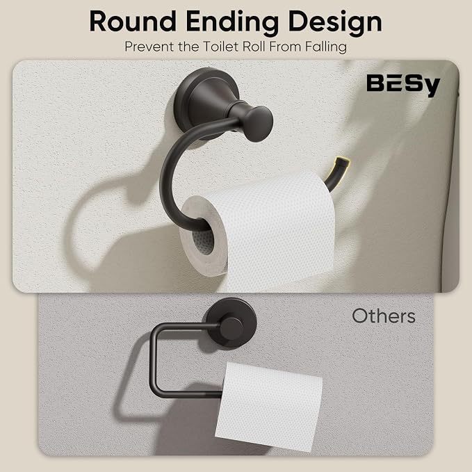 BESy Matte Black Toilet Tissue Paper Holder Matte Black Bathroom Accessories - Image 4