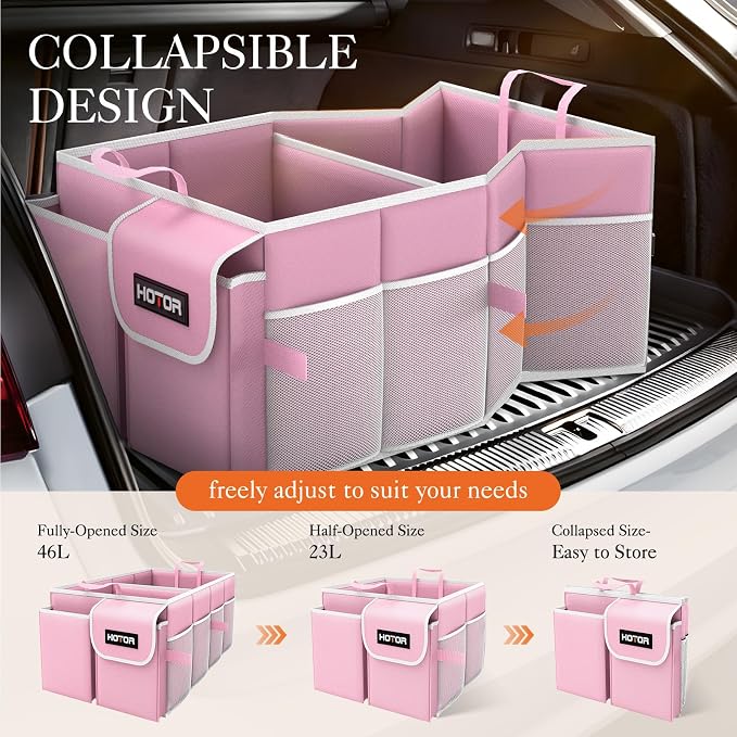 HOTOR Foldable Trunk Organizer for SUVs & Sedans, 2 Compartments, 21.3"12.6"10.6 - Image 4