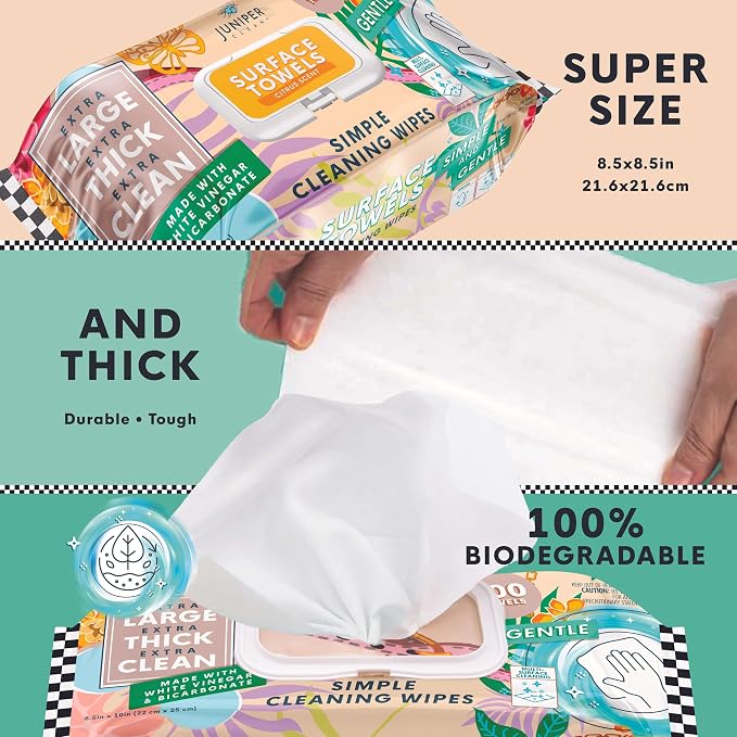 6 Packs Surface Cleaning Wipes Bleach Free, Thick & Large Dispose, All-Purpose - Image 3