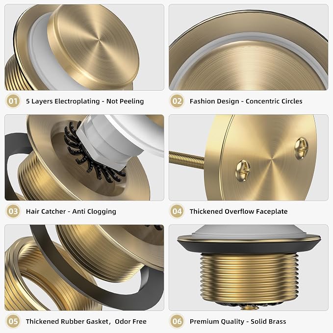 Brushed Gold Tub Drain Kit - Image 2
