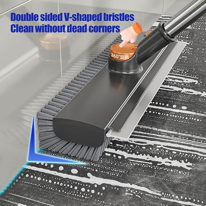Floor Scrubbing Brush with Squeegee, 2 in 1 Grout Brush with 54" Adjustable - Image 6