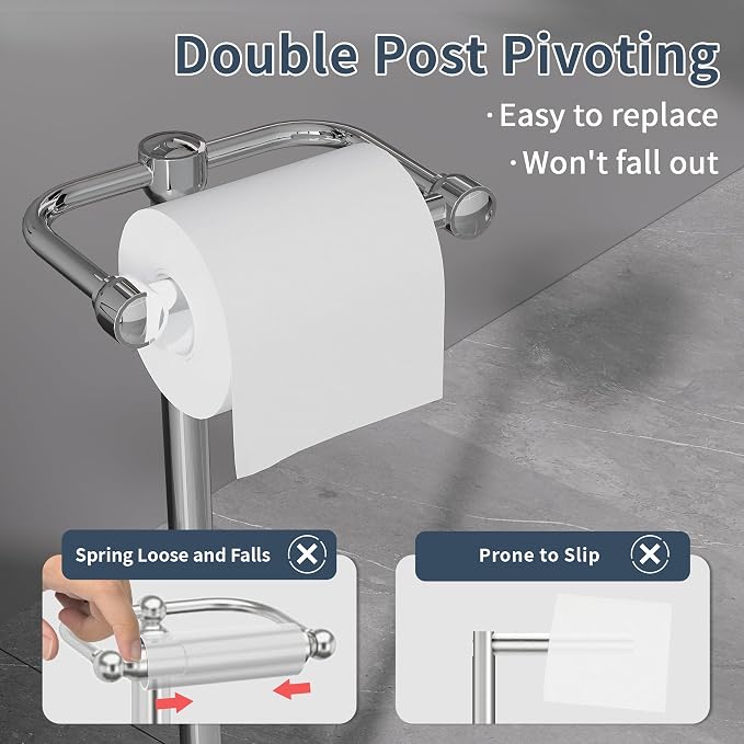 Toilet Paper Holder Stand, Post Pivoting Design Free Standing Toilet Paper - Image 3