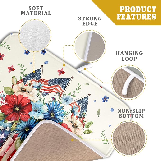 Giwawa American Patriotic Floral Dish Drying Mat Flower Vase Drainer Rack Mats - Image 4