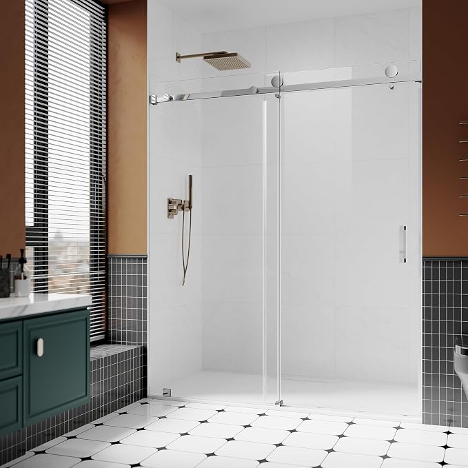 3/8" Sliding Glass Shower Door, 66-72" W x 80" H Frameless Bathroom Door - Image 7