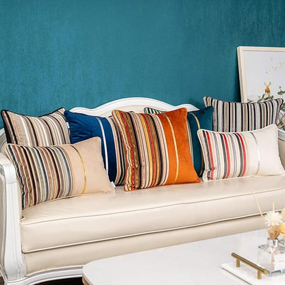 Yangest Black Striped Patchwork Throw Pillow Cover Gold Leather Cushion Cover Zippered Pillowcase for Sofa Couch Bedroom Living Room Home Decoration,20x20 Inch