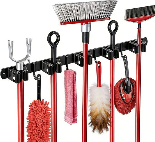 5 Racks and 4 Hooks Mop and Broom Holder Wall Mount, SUS304 Heavy Duty Broom by Zenitize