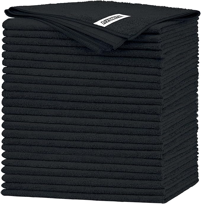 FIXSMITH Black Microfiber Cleaning Cloth -Pack of 24, Highly Absorbent Cleaning by FIXSMITH