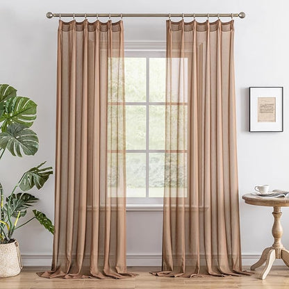 Pinch Pleat Curtains 108 Inches Long for Bedroom Living Room Soft Touch Light Filtering Sheer Pleated Drapes with Ajustable Hooks, Mocha Moose, 42" W x 108" L, 2 Panels