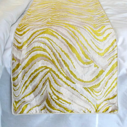 The HomeCentric King/Queen/Twin Yellow & Grey Decorative Bed Runner CA King 86"x18" Bed Runner with One Pillow Cover, Abstract Wave Pattern Bed Scarf on Jacquard Fabric - Yellow Whirls
