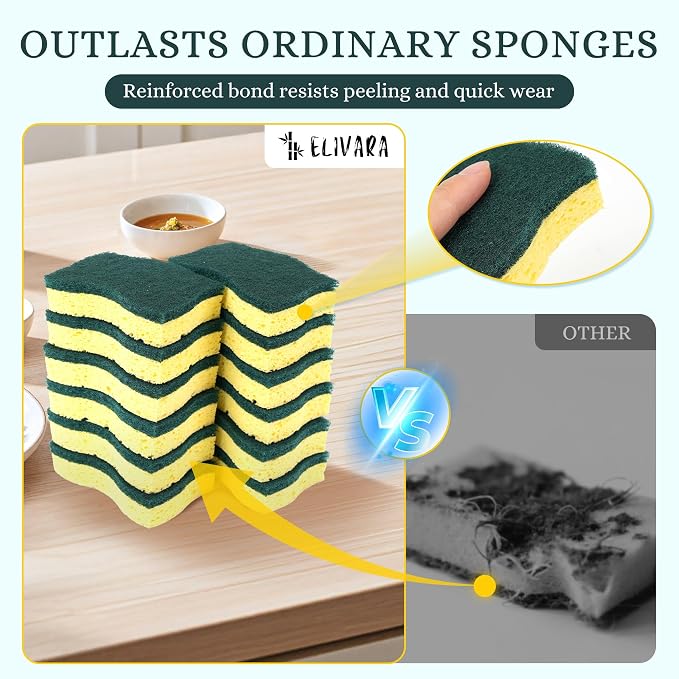 Kitchen Sponges – 12 Pack – Non-Scratch Dual-Sided Cellulose Scrub Sponges - Image 2
