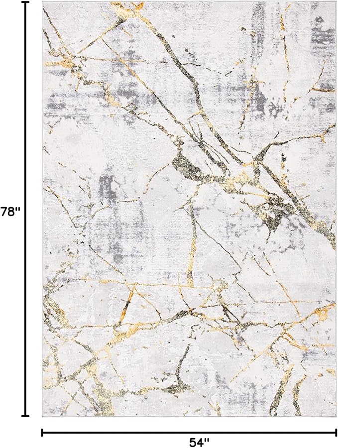 SAFAVIEH Amelia Collection Accent Rug - 4'5" x 6'5", Grey & Gold, Modern Abstract Design, Non-Shedding & Easy Care, Ideal for High Traffic Areas in Entryway, Living Room, Bedroom (ALA293G)