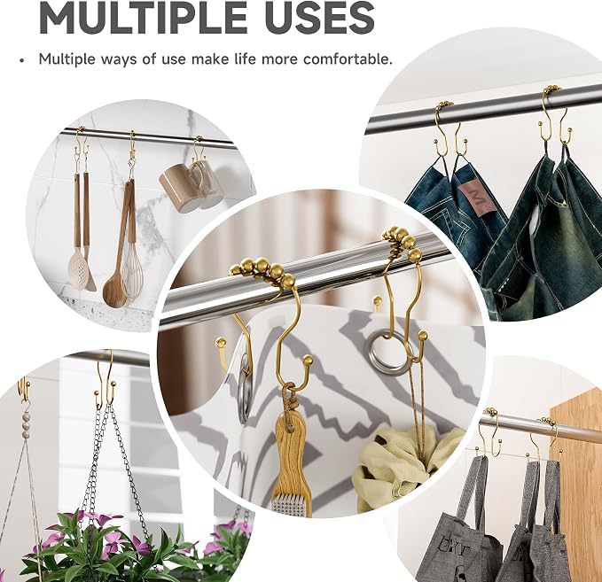 Shower Curtain Hooks, Shower Curtain Rings Rust Proof Double Hook Shower - Image 4