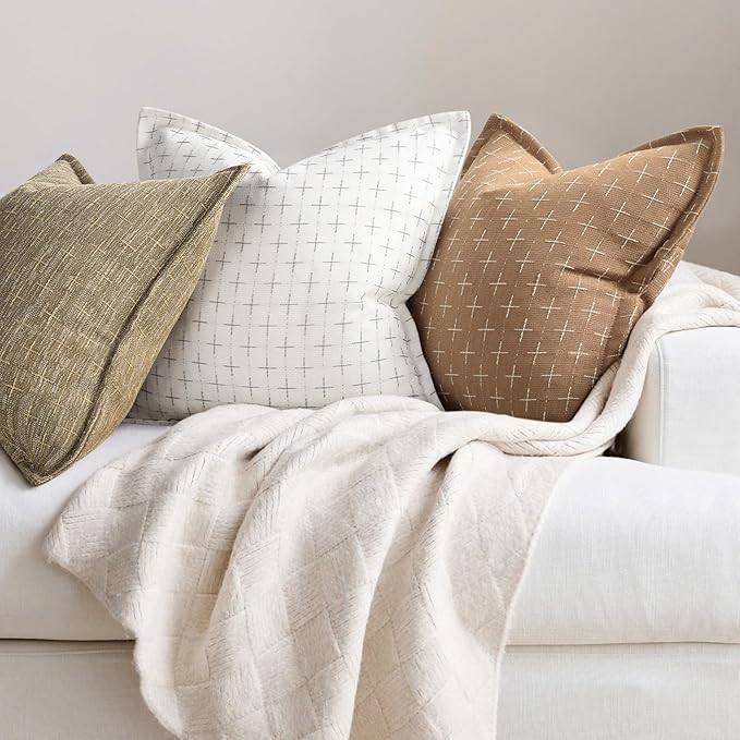 ZWJD Throw Pillow Pillow Covers 22x22 Set of 2 Soft Polyester Textured Pillow - Image 4
