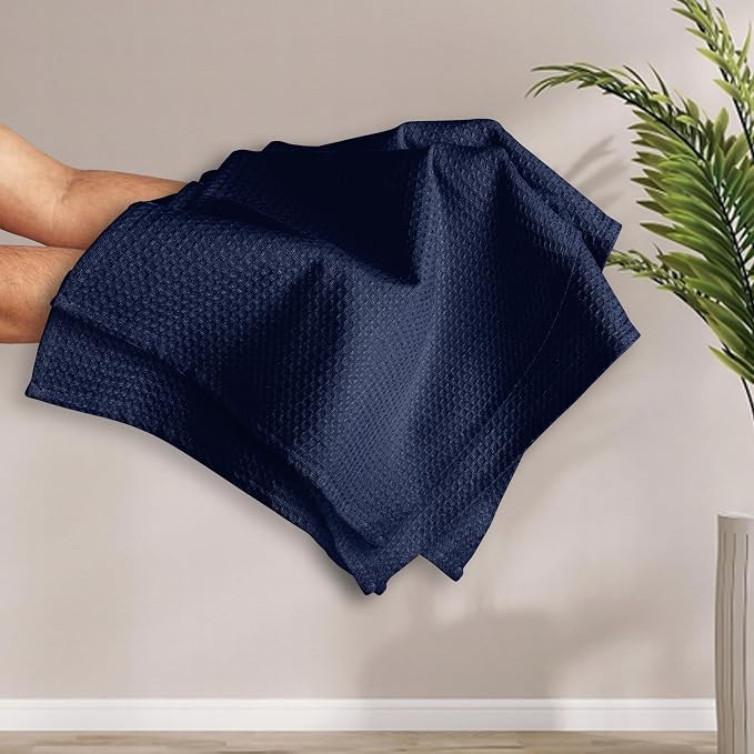 Navy Waffle Kitchen Towels, Quick Drying, 100% Cotton, Machine Washable - Image 4