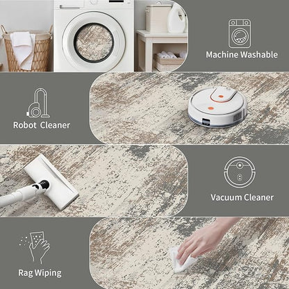 Ciicool Abstract Area Rug Indoor, 3x5 Washable Entryway Rug, Modern Soft Throw Rug with Non-Slip Backing for Bedroom Living Room Entrance Kitchen, Non-Shedding Low-Pile Floor Carpet Doormat Grey Beige