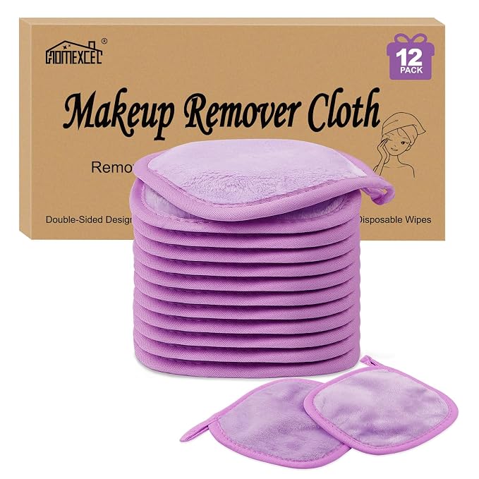 HOMEXCEL Makeup Remover Cloth 12 Count, Reusable Makeup Remover Pads, Washable by HOMEXCEL