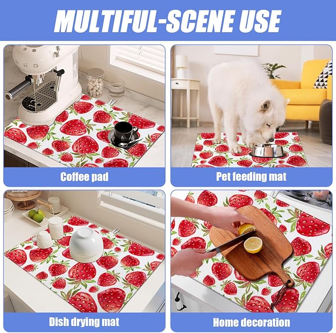 Strawberry Dish Drying Mat for Kitchen Counter Drying Pad Absorbent Reversible - Image 7