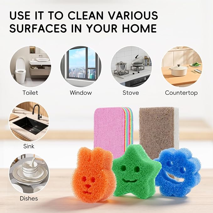 9PCS Functional Scrub Sponges Set, Dad Mom Daily Scrub Sponge - Image 7