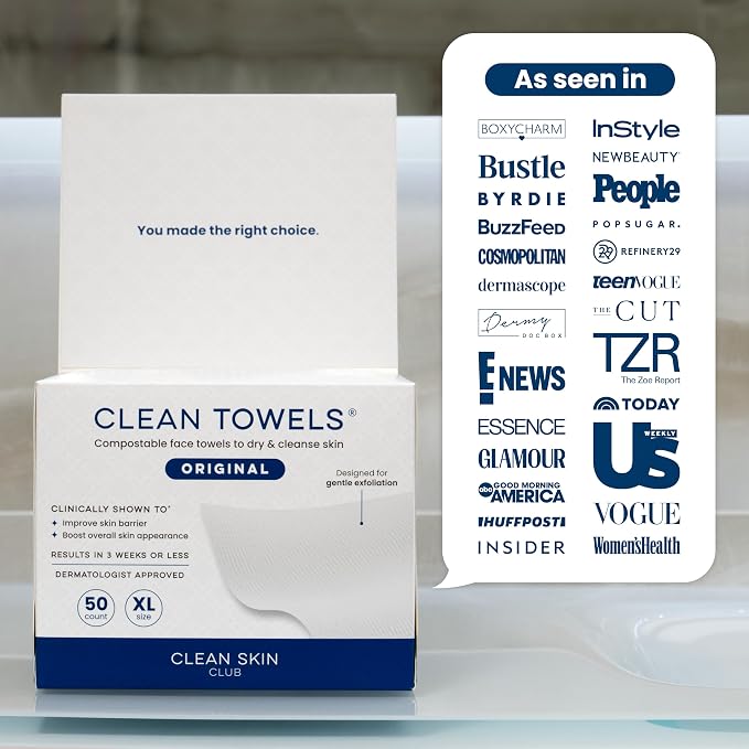 Clean Skin Club Clean Towels XL®, 100% USDA Biobased Face Towel, Disposable - Image 11