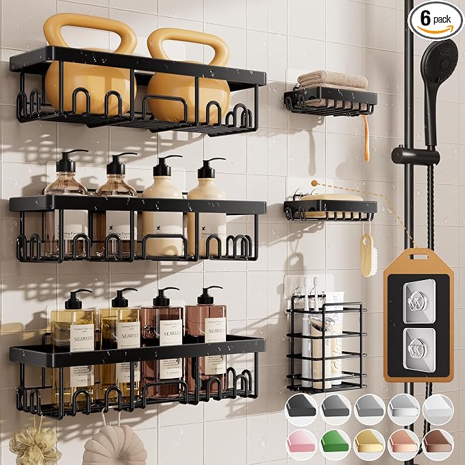Veken Shower Caddy 6-Pack, Advanced Rustproof Design, No Drilling Adhesive by Veken