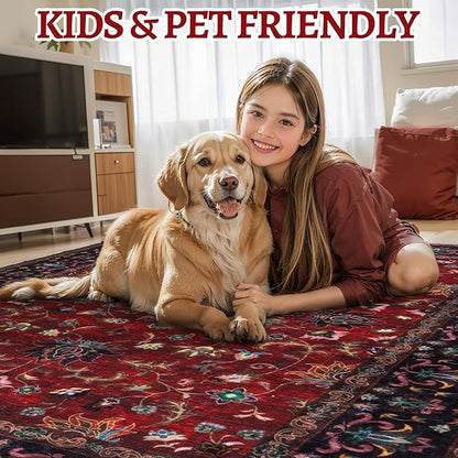 Tangsoo 2x3 Washable Rugs for Entryway, Vintage Floral Rug Red Small Area Rug Non-Slip Soft Low Pile, Small Carpet Door Mat, Front Door Indoor Throw Rugs for Entrance Kitchen Entry