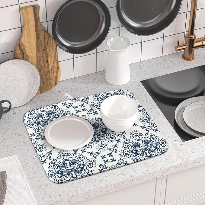 Bohemian Grey Retro Dish Drying Mat - Image 6