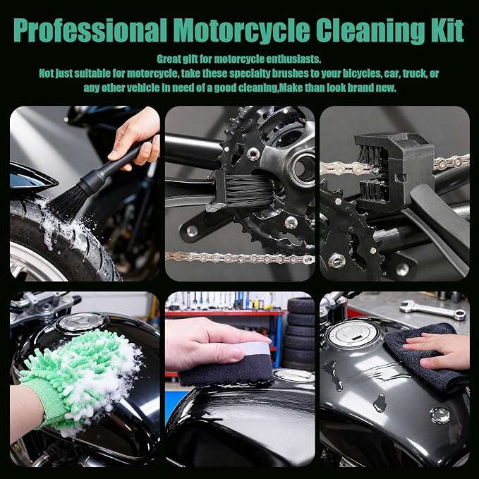 13PCS Motorcycle Cleaning Kit, Motorcycle Detailing Kit Overall Cleaner Tools - Image 2