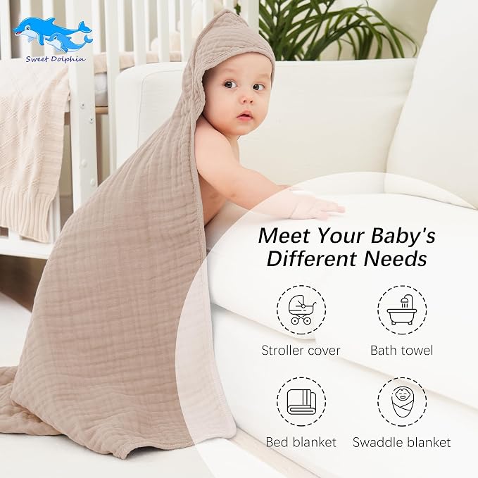 SWEET DOLPHIN Muslin Hooded Baby Bath Towels - Image 5